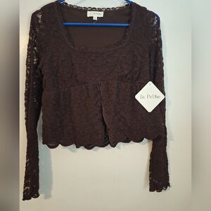 Brown Lace Long Sleeve Blouse